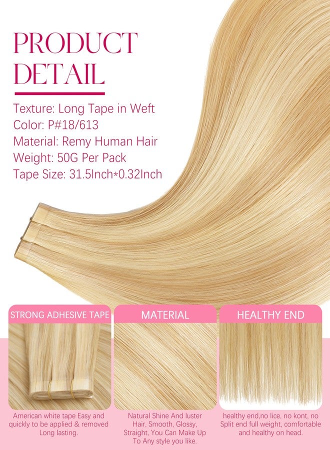 Lacer One Piece Tape in Weft Human Hair 20inch DIY Hair Extensions Tape in Golden Blonde Highlight Platinum Blonde Invisible Silky Straight Real Human Hair Tape ins 1Pcs 50g - Image 2